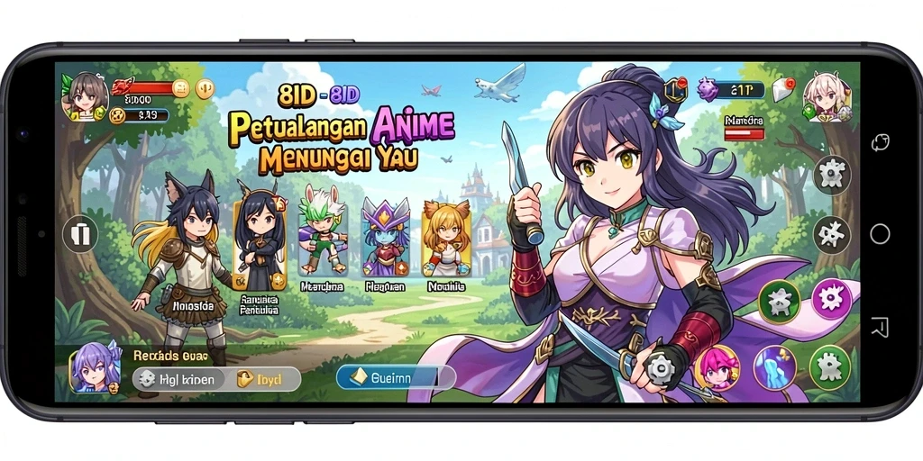 Tangkapan layar gameplay 8ID menampilkan petualangan karakter Anime yang menarik.
