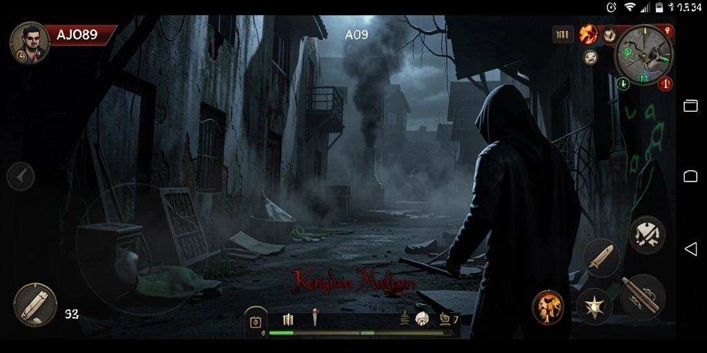 Tampilan gameplay menyeramkan dengan makhluk mengintai di kegelapan.