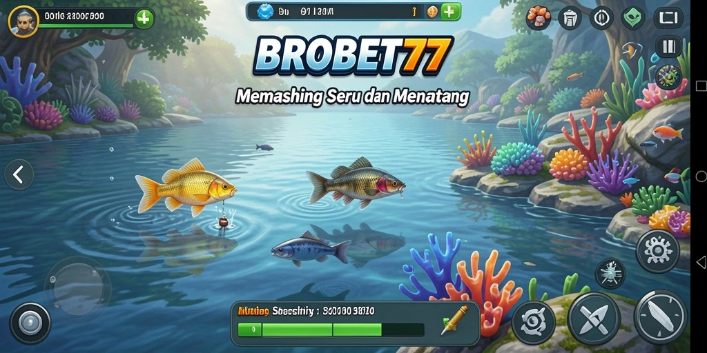 Tampilan gameplay seru dalam BROBET77 saat memancing di laut.