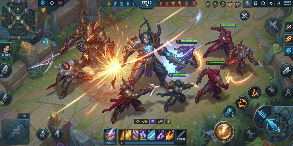 Tampilan seru gameplay pertempuran taktis dalam game MOBA.
