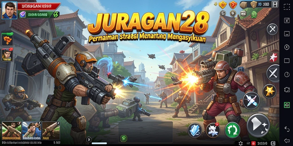 Tampak screenshot gameplay menegangkan dari JURAGAN28 yang menunjukkan pertempuran strategis.