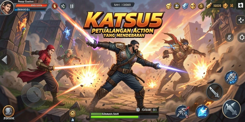 Tangkapan layar KATSU5 menampilkan aksi pertarungan yang intens dan grafis memukau.