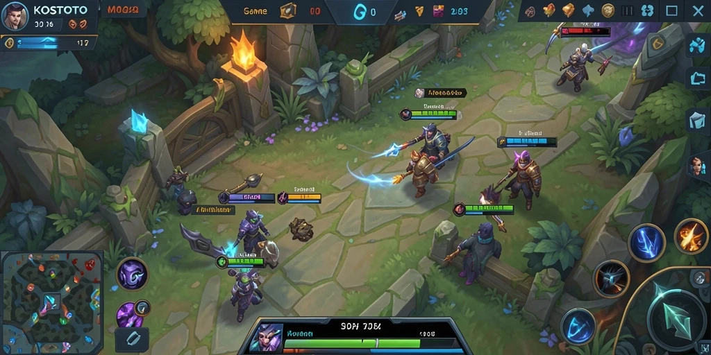 Gameplay seru KOSTOTO dengan tim bertempur di arena.