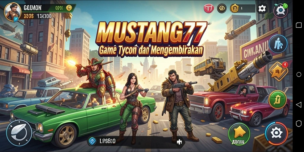 Tangkapan layar gameplay MUSTANG77 yang menampilkan aktivitas manajemen bisnis.