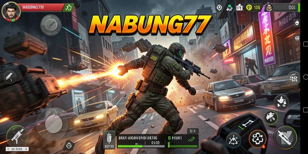 Screenshot menampilkan aksi mendebarkan dalam NABUNG77, dengan karakter bertarung melawan musuh.