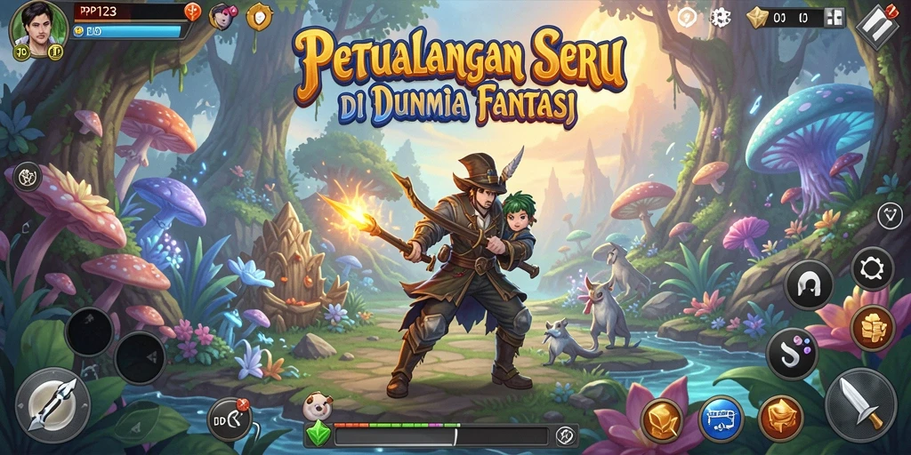 Tangkapan layar gameplay PP123 menunjukkan aksi seru di dunia petualangan.