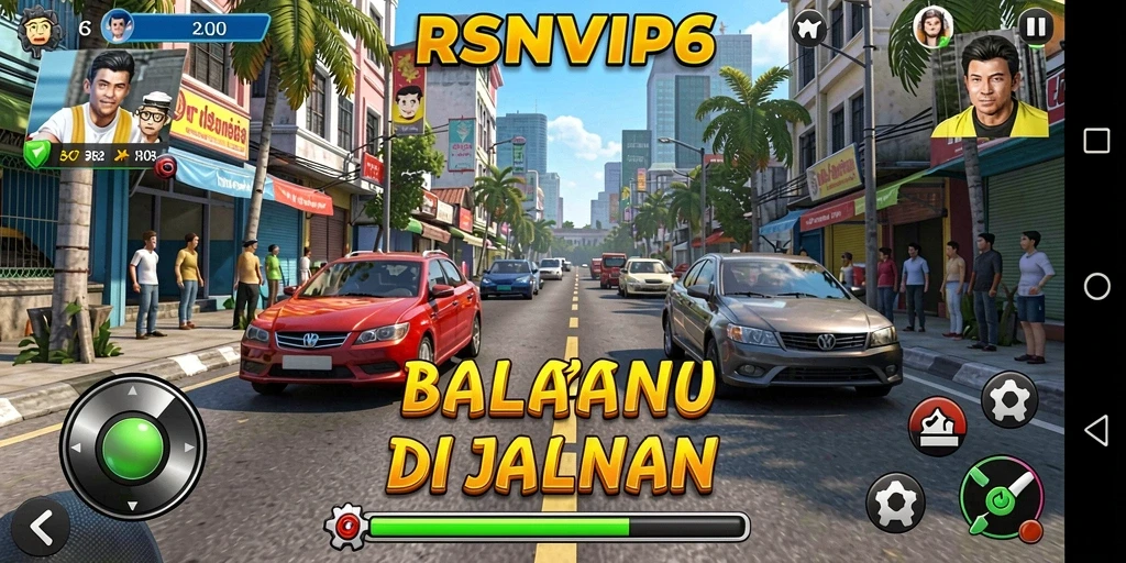 Screenshot RSNVIP6 memperlihatkan aksi balap yang mendebarkan di jalanan.