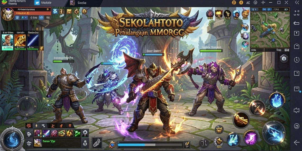 Screenshot gameplay SEKOLAHTOTO yang menunjukkan aksi pertempuran seru.