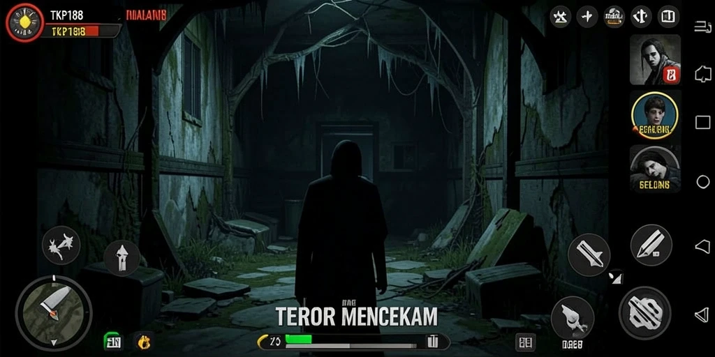 Tangkapan layar gameplay TKP188 menampilkan suasana seram yang mencekam.