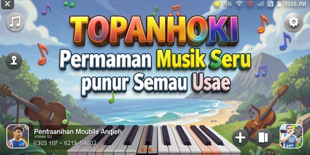 Tampilan gameplay seru dari TOPANHOKI dengan irama musik yang menggugah semangat.