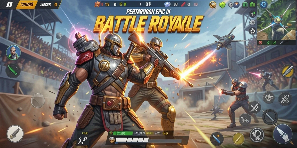 Screenshot utama TURBO88 menampilkan aksi seru dalam game Battle Royale.