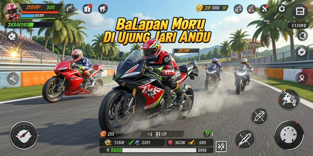 Gameplay mendebarkan balapan motor di ZK9VIP.